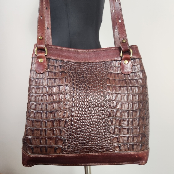 VTG BRAHMIN Brown Reptile Embossed Leather Purse - Picture 3 of 13